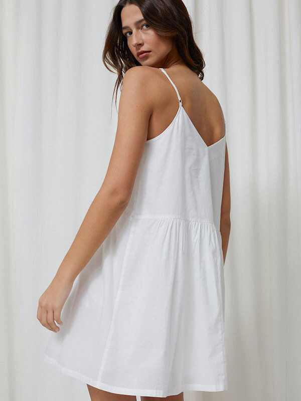 Hiloc branco noite vestidos de noite cinta de espaguete camisola feminina pijama de algodão 2022 sleepwear sem costas solto mini vestido