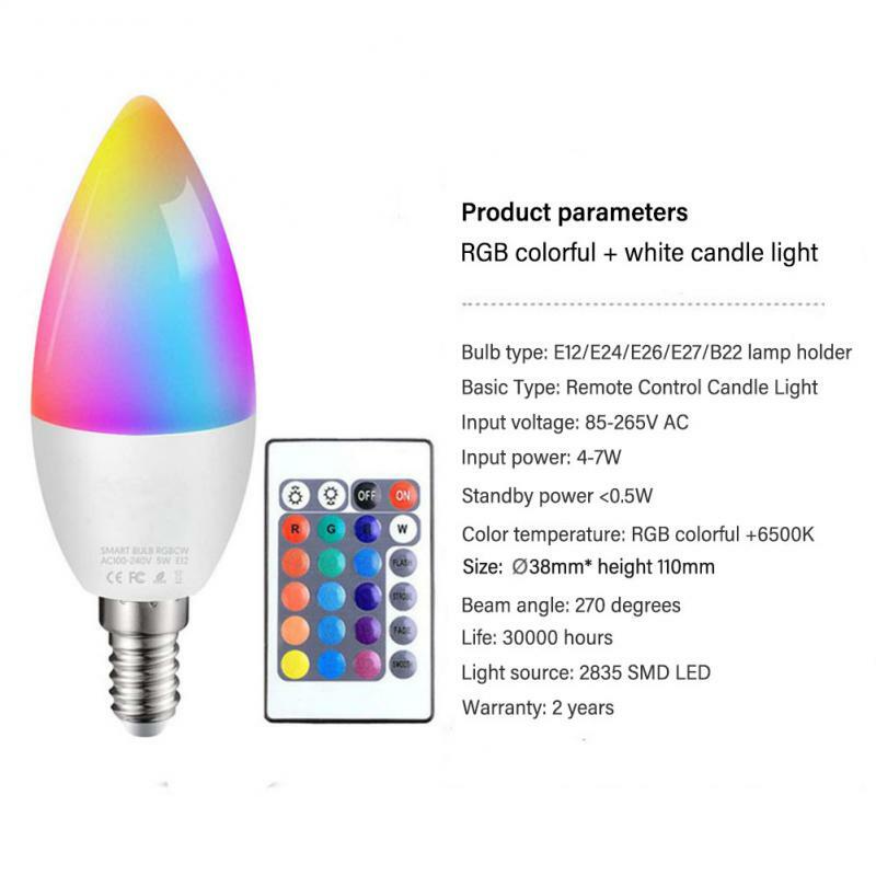 CoRui Candle-Ampoule LED intelligente pour intérieur, enseigne au néon, ampoules RVB, lampe à ruban à intensité variable à distance, éclairage domestique, E14, E122, B22