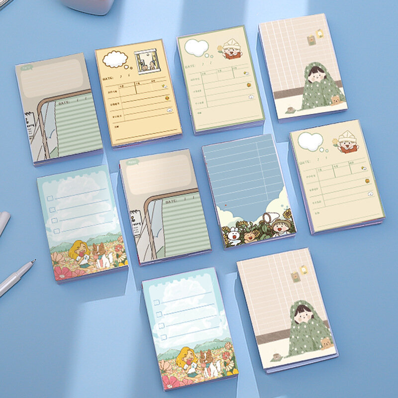 한국어 귀여운 메모 패드 일본 학생 접착제 무료 스케치북 사무실 스티커 메모 배우기 간단한 계획 메시지 문구 레이블