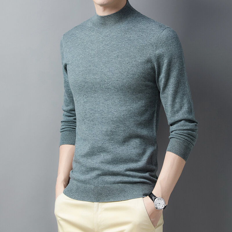 Maglione da uomo maglione lavorato a maglia tinta unita mezza dolcevita 100% lana primavera 2022 nuovo maglione di cashmere casual di fascia alta