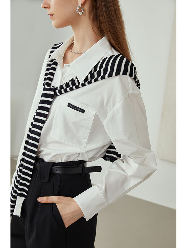 FSLE-camisas de algodón puro para mujer, camisa informal de manga larga, diseño con espalda hueca, Tops con botones