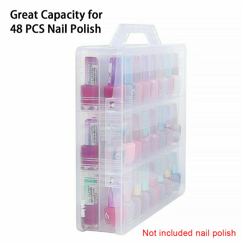 Caixa de armazenamento transparente espaço ajustável unha polonês organizador universal clear compact 48 garrafas duplo lado divisor titular