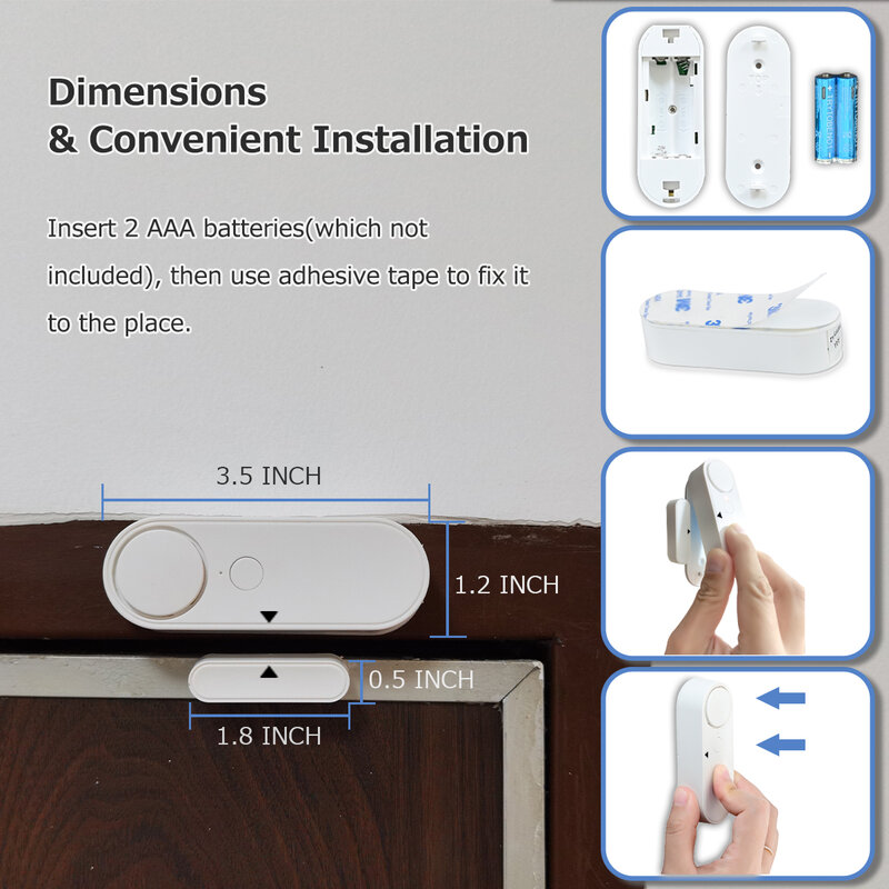 Tuya-Sensor de puerta inteligente con Wifi, Detector de ventanas de seguridad para el hogar, Sensor de contacto magnético automático para puerta corredera, compatible con Alexa y Google