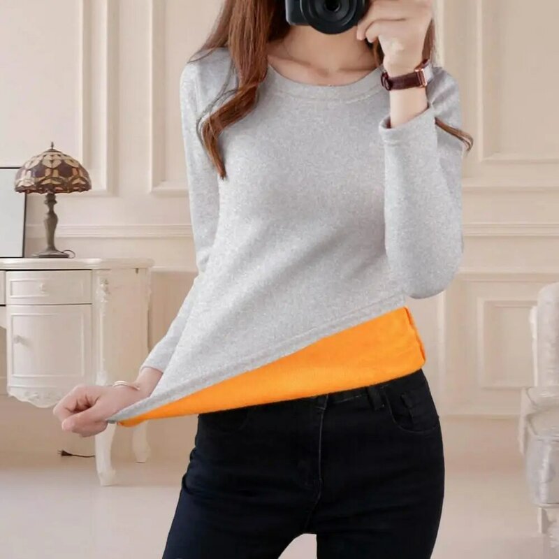 Women Pullover Top  O-Neck   Thermal Blouse Skinny Stretch Pullover Top