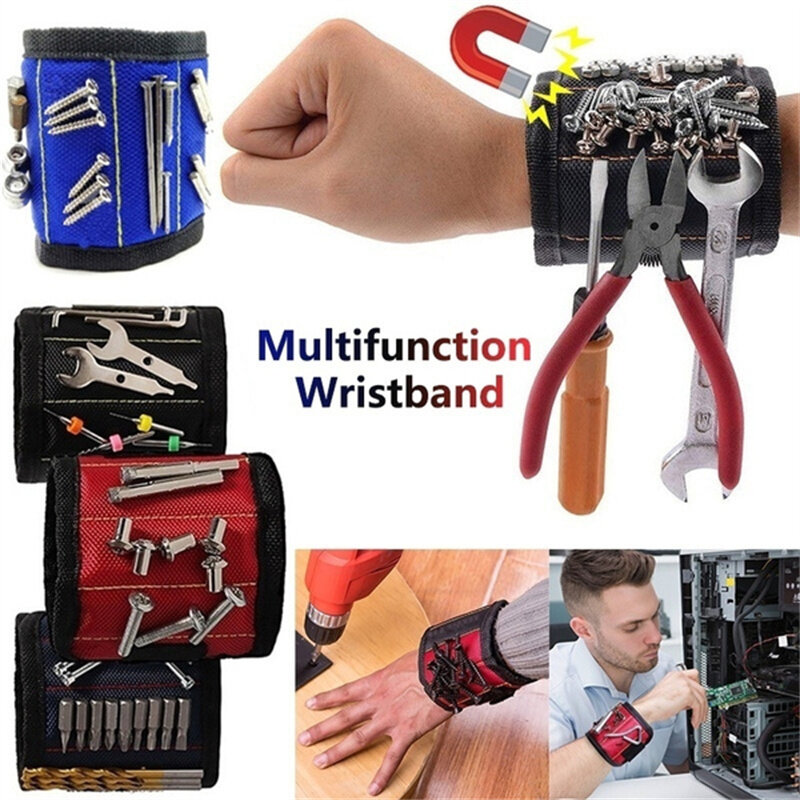 Magnetic Wristband Portable Tool Bag Electrician Wrist Tool Belt Screws Nails Drill Bits Bracelet for Repair Tool Organizer
