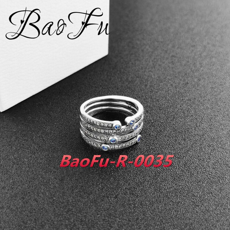 BaoFu Cincin Perak Murni 925 Asli Cincin Mewah Kulit Kerang Bunga Standar Miniatur Berkilau Cocok untuk Perhiasan Tinggi Wanita