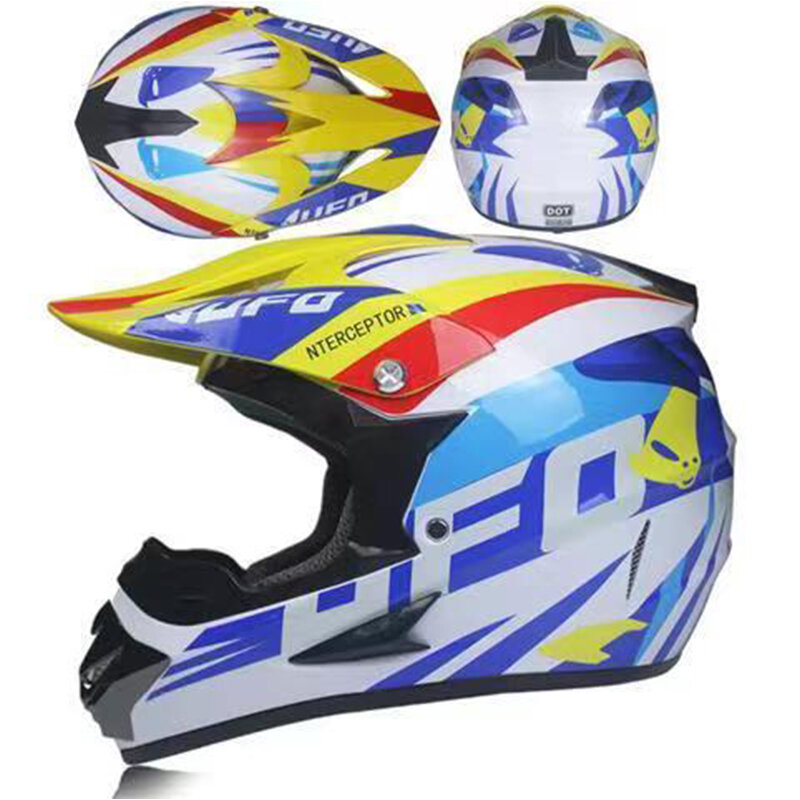 Casco todoterreno de motocicleta de tres piezas, casco de choque ligero de protección completa para hombres y mujeres, casco duro