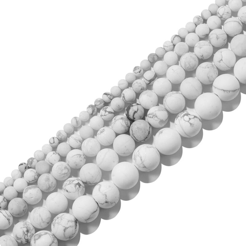 200PCS Matte Howlite 8MM Round Beads for DIY Making Jewelry Necklace Energy Healing Unpolished Gemstone Loose White Turquoise