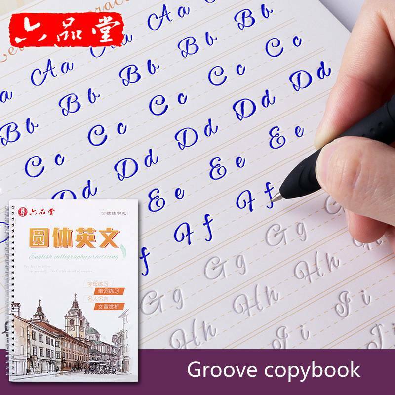 3d groove reusável round font inglês copybook 1 livro com 4 recarga para caligrafia estudante adulto livro de cópia prática de escrita