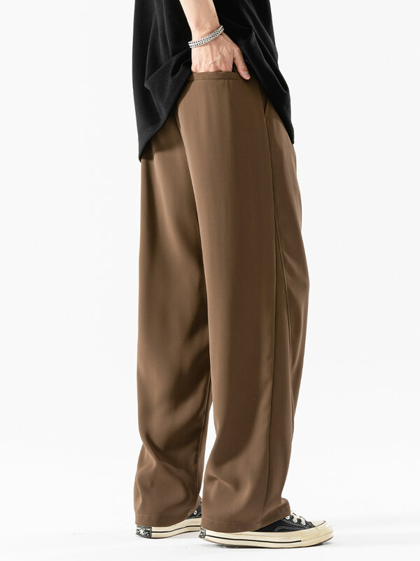 Летние широкие брюки, мужские дышащие тонкие корейские модные свободные брюки с эластичной резинкой на талии, прямые брюки, мужские Длинные повседневные брюки