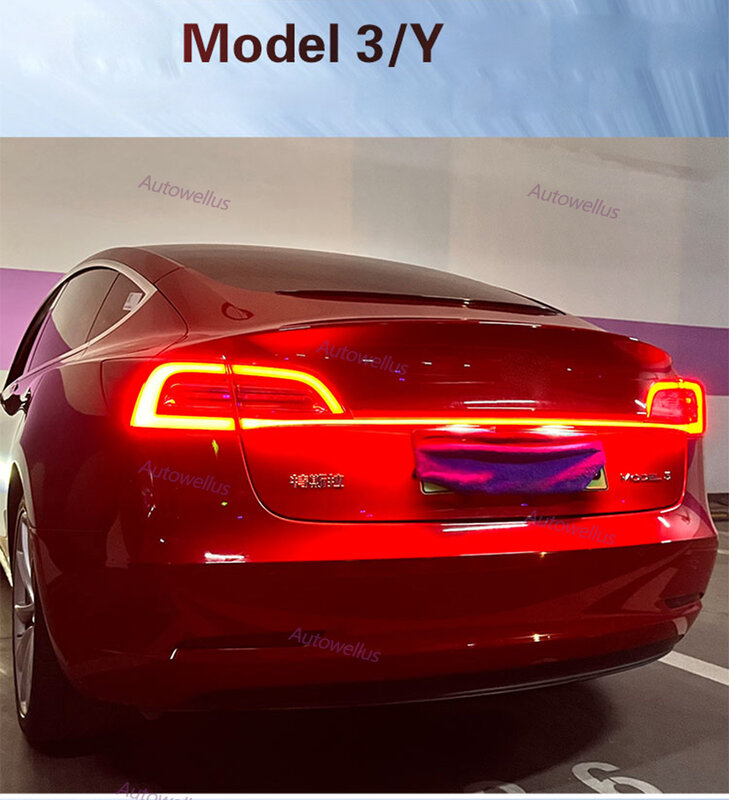 Voor Tesla Model 3 Y 2019-2023 Led Door Kofferbak Achterlicht Gemodificeerd Achterlicht Streamer Richtingaanwijzer Breedte Kruislicht