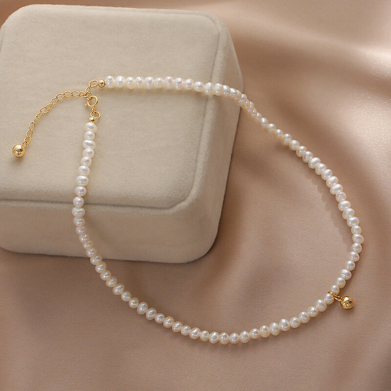 Collana di perle donna Ins contratta pura e fresca piccola catena di ciondoli di fagioli dorati Chocker clavicola gioielli eleganti francesi