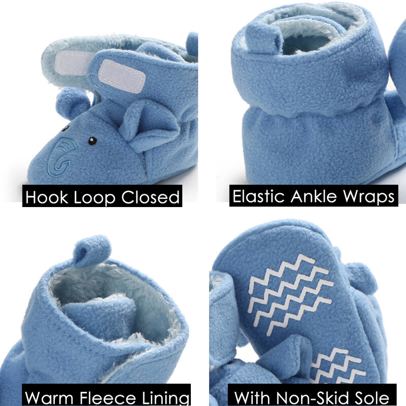 Sepatu bayi baru lahir, kaus kaki sepatu bayi laki-laki perempuan musim dingin hangat hewan wajah merangkak Anti selip lembut