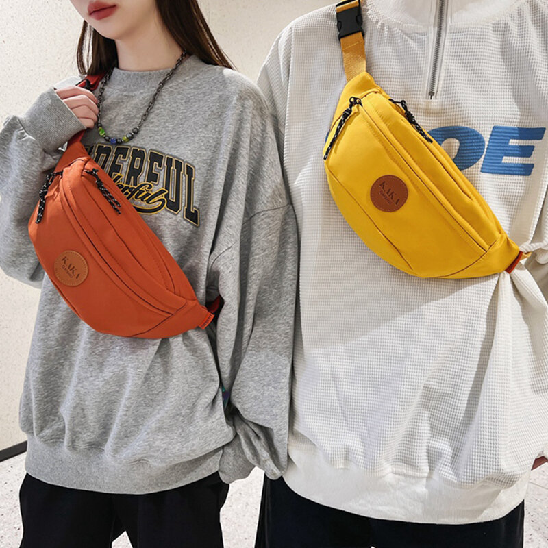 Juventude Bolsa De Ombro Mulheres Canvas Chest Bag Simples Cor Sólida Zipper Crossbody Bolsas para Meninas Japonês Harajuku Nylon Bags Sac
