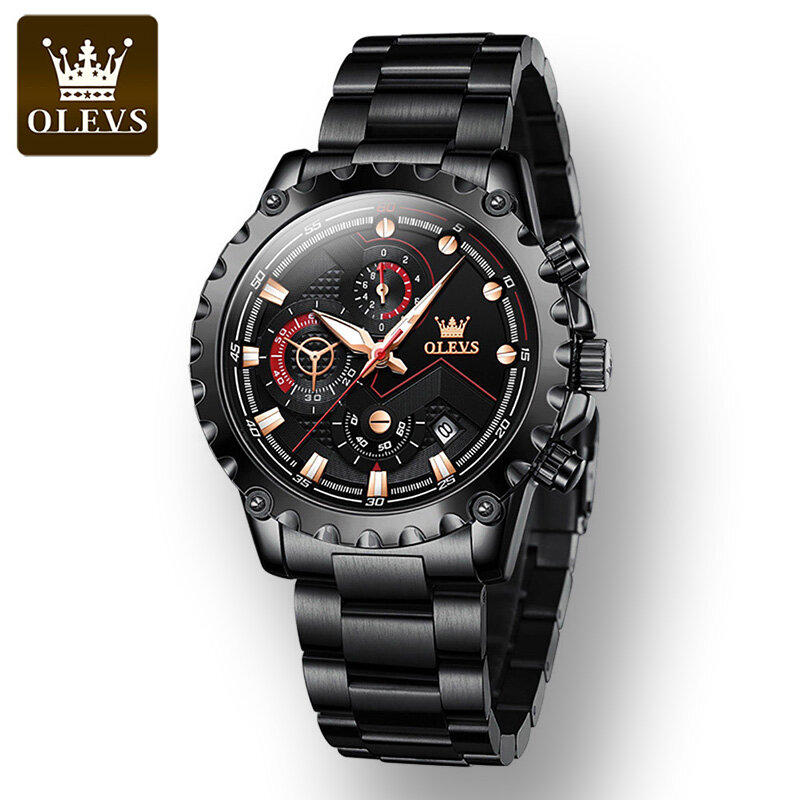 OLEVS quadrante grande multifunzionale orologio da polso sportivo da uomo di alta qualità cinturino in corio orologi al quarzo impermeabili per uomo luminoso