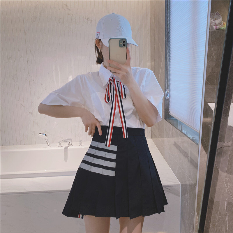 Tb Private Clothes Niche High-end Shirt Skirt Small Simple Temperament Streamer Lapel Loose Dress