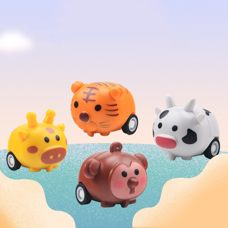 2 Packs Cute Cartoon Animal Pull-Back Cars Accompany Kids to Play for Girls Boys DropShipping