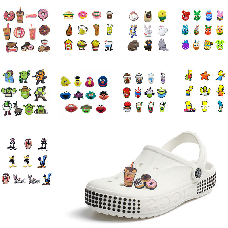 6-16PCS a Set Cartoon Animatio Coffee Shoe Charms Accessories Buckle Clog Decorations DIY Wristbands Croc Jibz Kids Party Gift