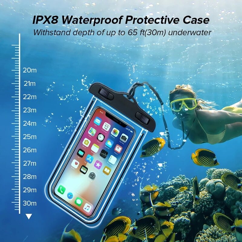 جراب هاتف مضاد للماء الانجراف الغوص حقيبة سباحة تحت الماء حقيبة جافة غطاء الهاتف الرياضات المائية شاطئ بركة التزلج 6.5 بوصة