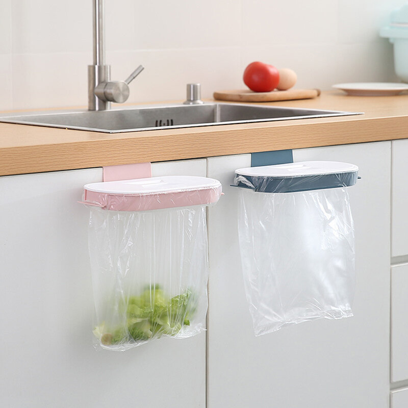 LMC Portable Plastic Garbage Hanging Bag Kitchen Trash Storage Rack Hook Scouring Pad Dry Shelf Holder Kitchen Organzier Tidy
