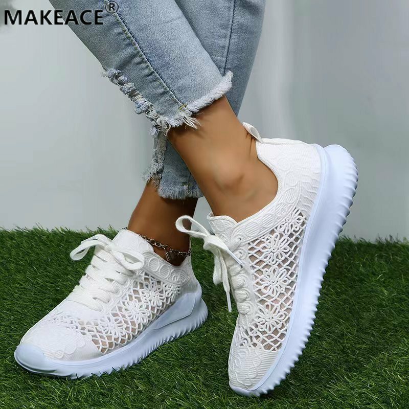 Summer Women's Shoes Light Sports Shoes Outdoor Leisure Mesh Hollow Breathable Thick Sole Comfortable 42 Yards Walking Shoes