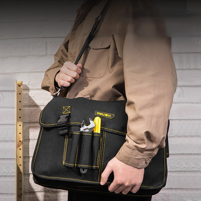 Многофункциональная сумка для инструментов Deli с тремя отделениями, карманный дизайн для работы по дереву, Портативная сумка для инструмент...