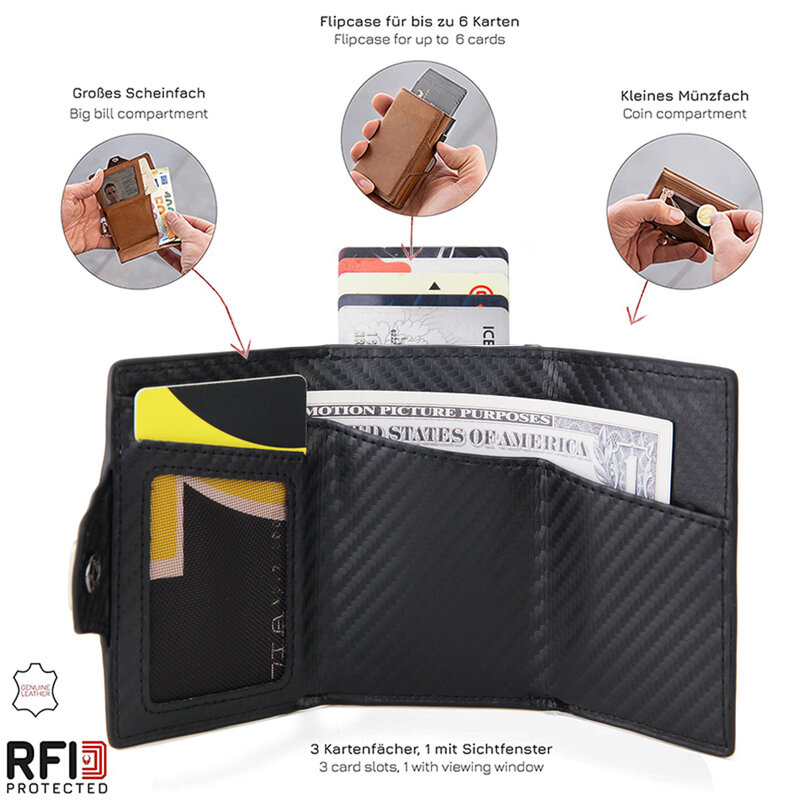 맞춤형 RFID 탄소 섬유 카드 홀더 남성용 지갑, 알루미늄 카드 홀더, 동전 포켓 ID 은행 신용 카드 홀더 케이스, 스마트 지갑