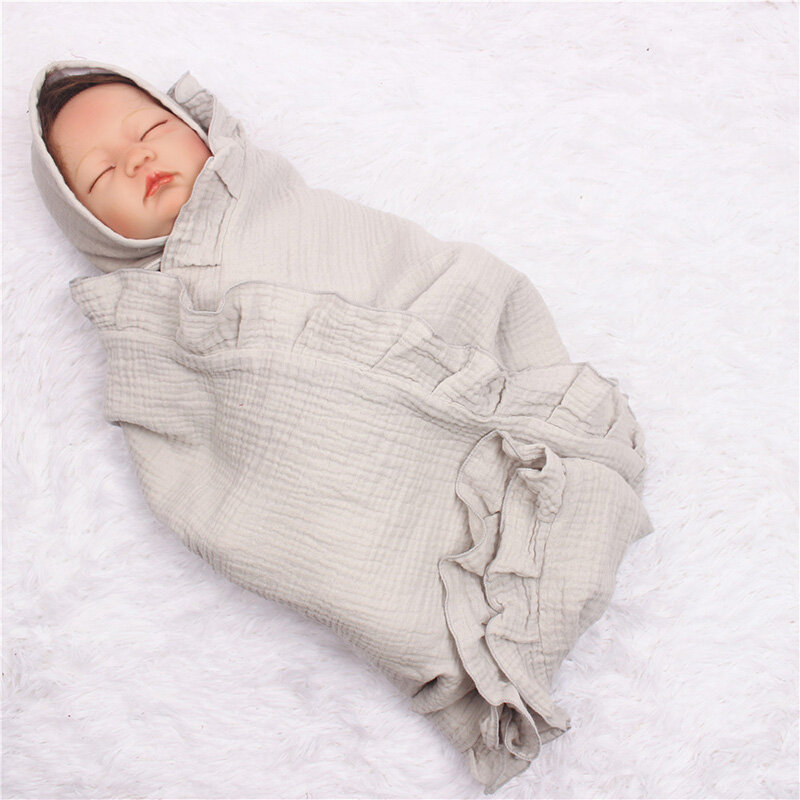 4 Lagen Ruffle Inbakeren Dekens Pasgeboren Mousseline Baby Deken Wrap Biologisch Katoen Beddengoed Baby Badhanddoek Fotografie Props