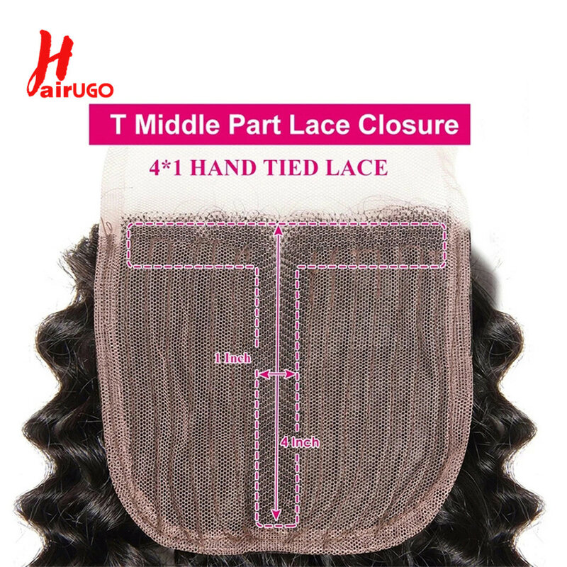 HairUGo Body Wave 4x1 T Lace Closures Middle Part 4x4x1 Lace Closure 8''-22'' 100% Human Hair With Baby Hair Brazilian Non-Remy