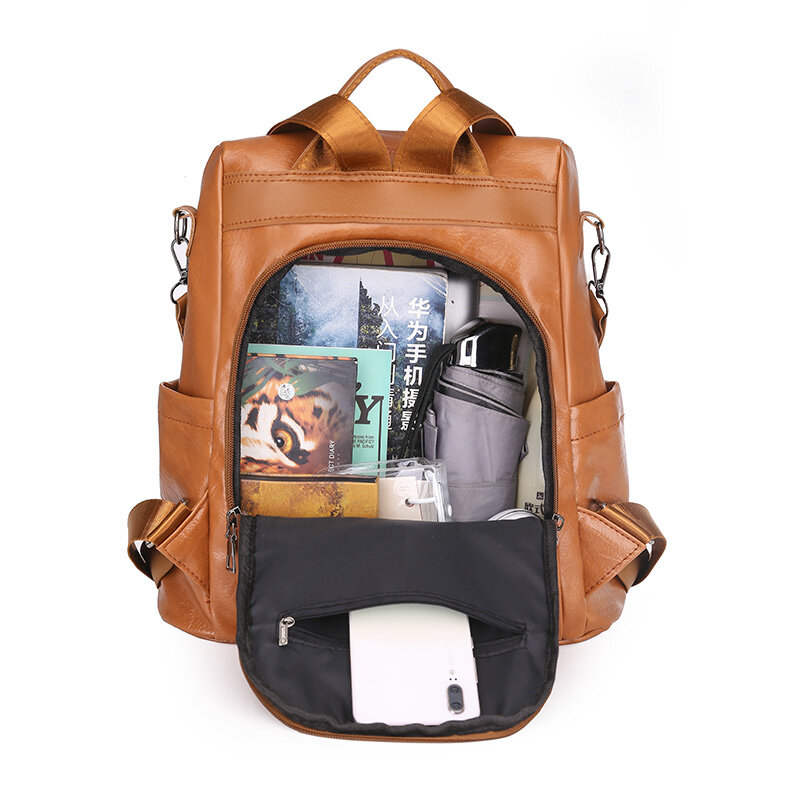 Multifunctional Anti-theft Backpacks Women Leather Backpacks for Teenagers Girls Shoulder Bag Large Capacity Travel School Bag
