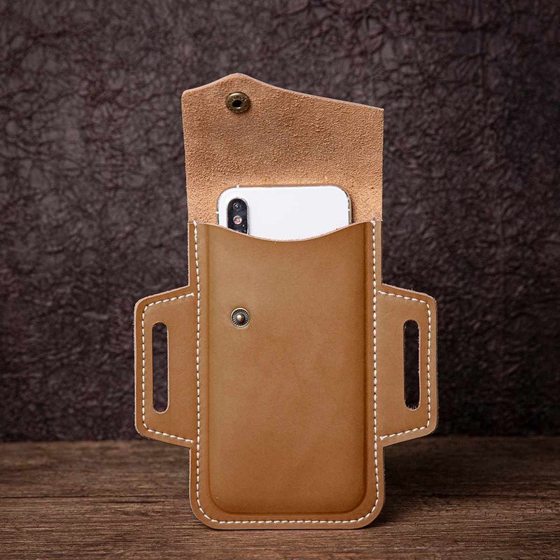 2022 New Men Genuine Leather Vintage 6.3 inch Phone Bag Waist Bag Belt Bag Phone Holster Storage Casual Phone Bag With Belt Loop