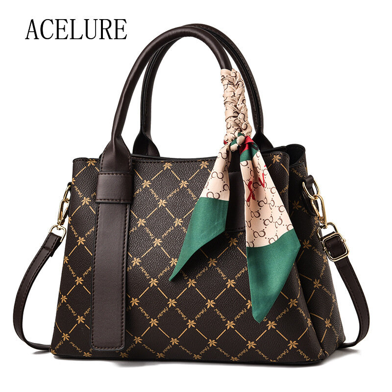 Acelure-女性用大容量合成皮革バッグ,中年女性用ハンドバッグ,シングルショルダーストラップ,プリント付きPUレザー,新コレクション