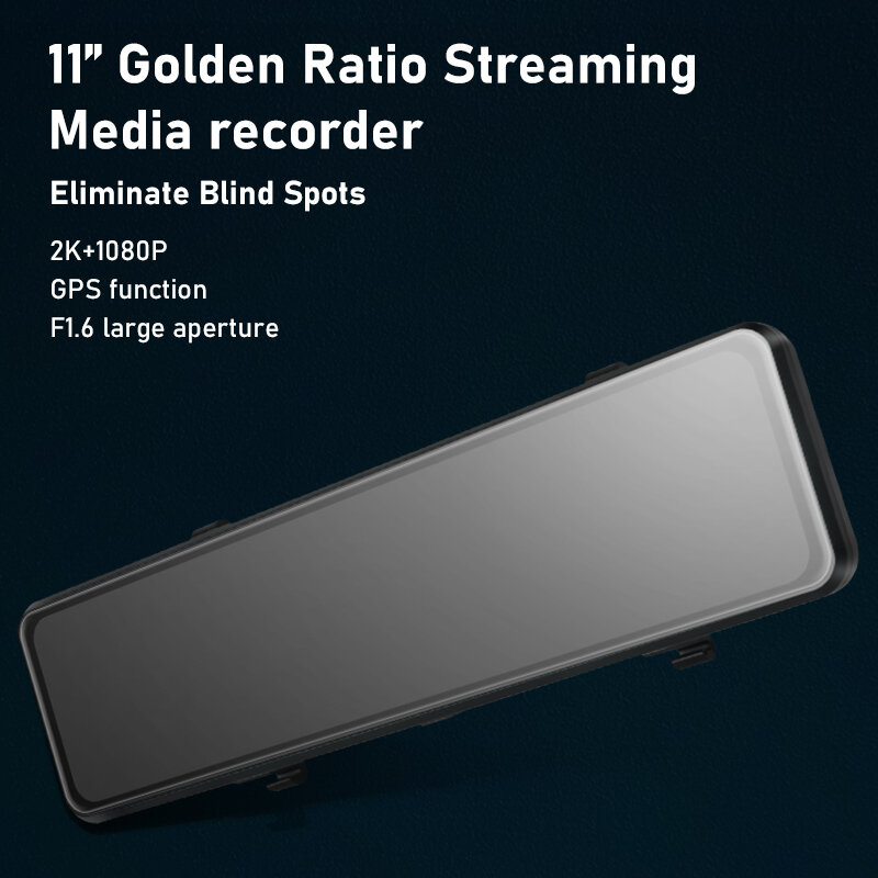 Jansite 11 Inci 2K Car DVR Touch Screen Stream Media Dual Lensa Perekam Video Spion Dash Cam Depan dan Kamera Belakang