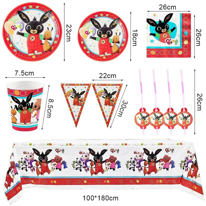 Vermelho dos desenhos animados bing-coelho festa suprimentos guardanapos de papel toalha de mesa copos pratos ballo ons comics chá de fraldas decoração de aniversário