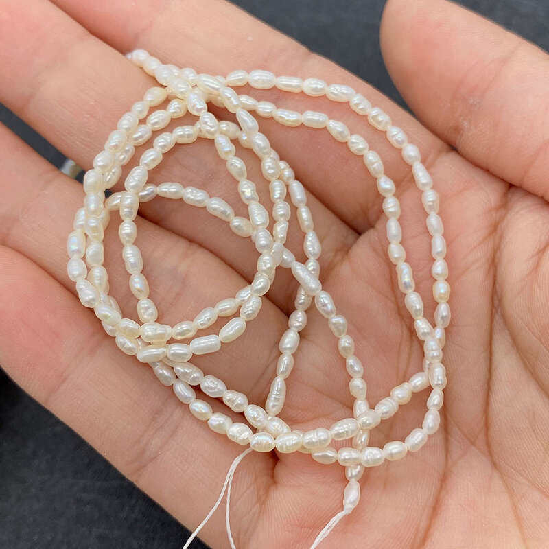 Naturalna perła słodkowodna naszyjnik z koralikami 2-3mmA gatunek gwintowany ryż perłowe koraliki biżuteria naszyjnik DIY bransoletka kolczyki akcesoria