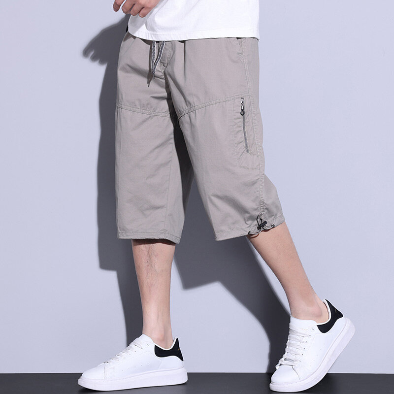 Cropped Trousers for Men Spring and Summer New Thin Cotton Loose Pants Outer Wear Casual Shorts Men's Pants