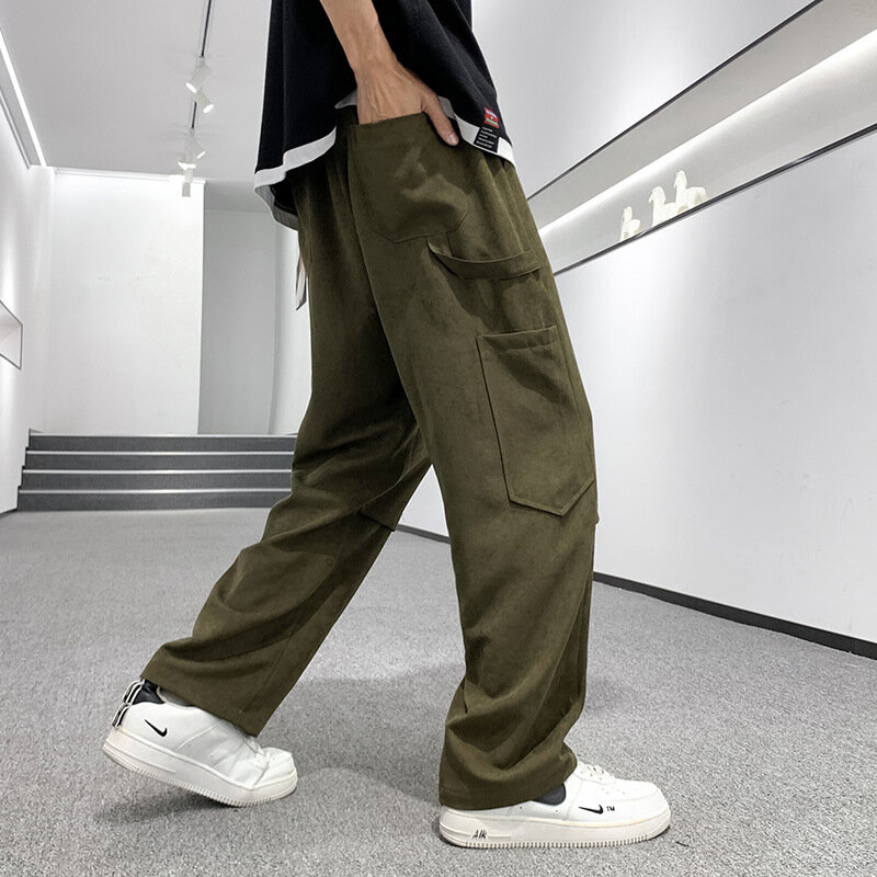 Multi-bolso calças casuais masculinas em linha reta solto e na moda calças de carga ao ar livre caminhadas trekking masculino hip hop inferior roupas de outono