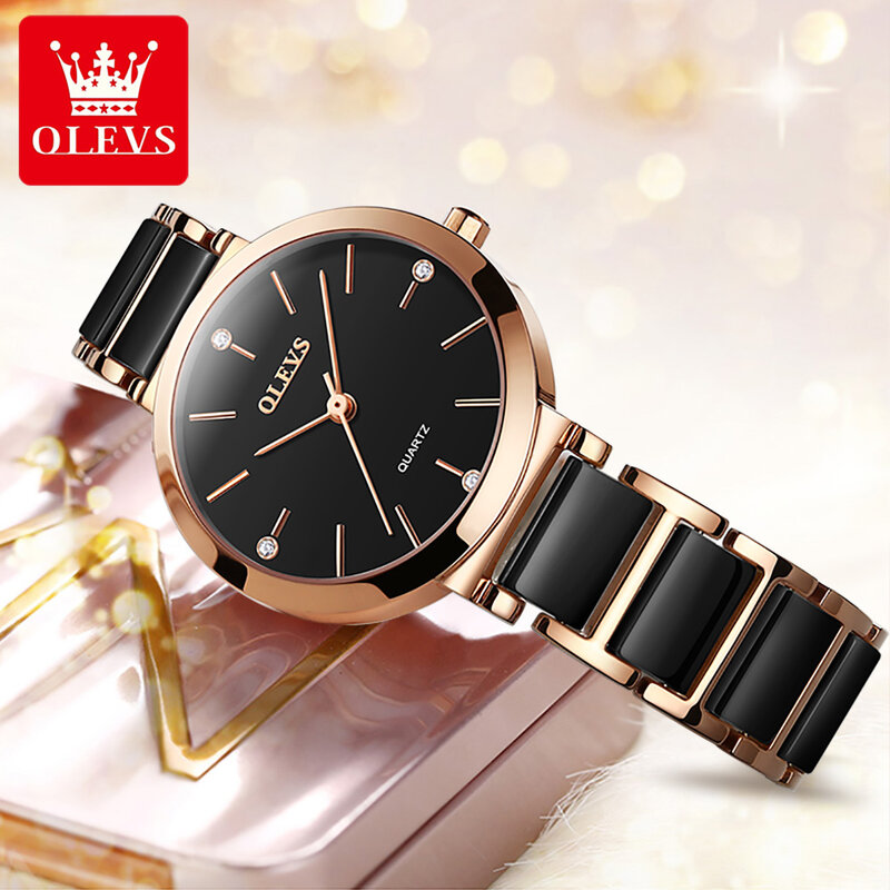 OLEVS wysokiej jakości zegarki wodoodporne dla kobiet moda pasek ceramiczny zegarki kwarcowe damskie