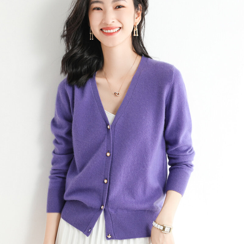 2022 봄 여성용 스웨터 v 넥 울 카디건 니트베이스 솔리드 컬러 한국어 버전 루스 코트 특별 행사