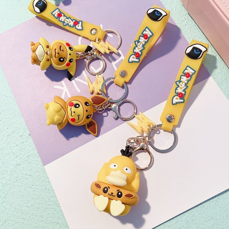 Pokemon Keychain 7CM Pikachu Creative Anime Cartoon Keychain Pendant Doll Eevee Psyduck Rowlet Children's Toy Bag Pendant Gift