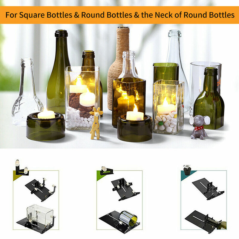 Cortador de garrafa de vidro diy, tamanho ajustável, metal, máquina de cortar garrafa de vinho, cortador de garrafa de vidro, 19 peças