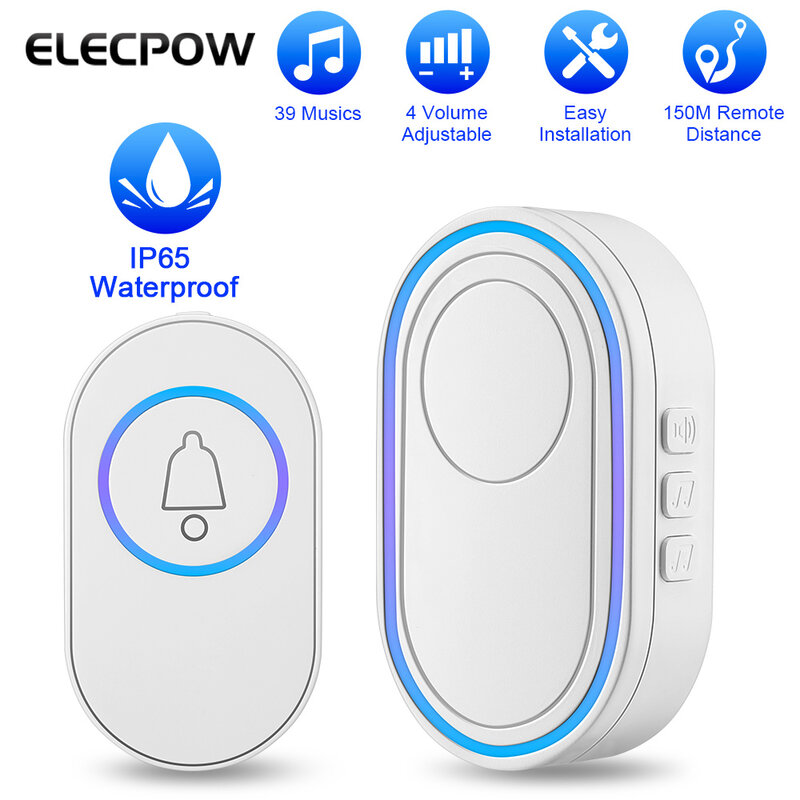 Elecpow อัจฉริยะ Wireless Doorbell กลางแจ้ง IP65กันน้ำสมาร์ทโฮมประตู Chime Kit 39เพลงไฟแฟลช LED Security Alarm