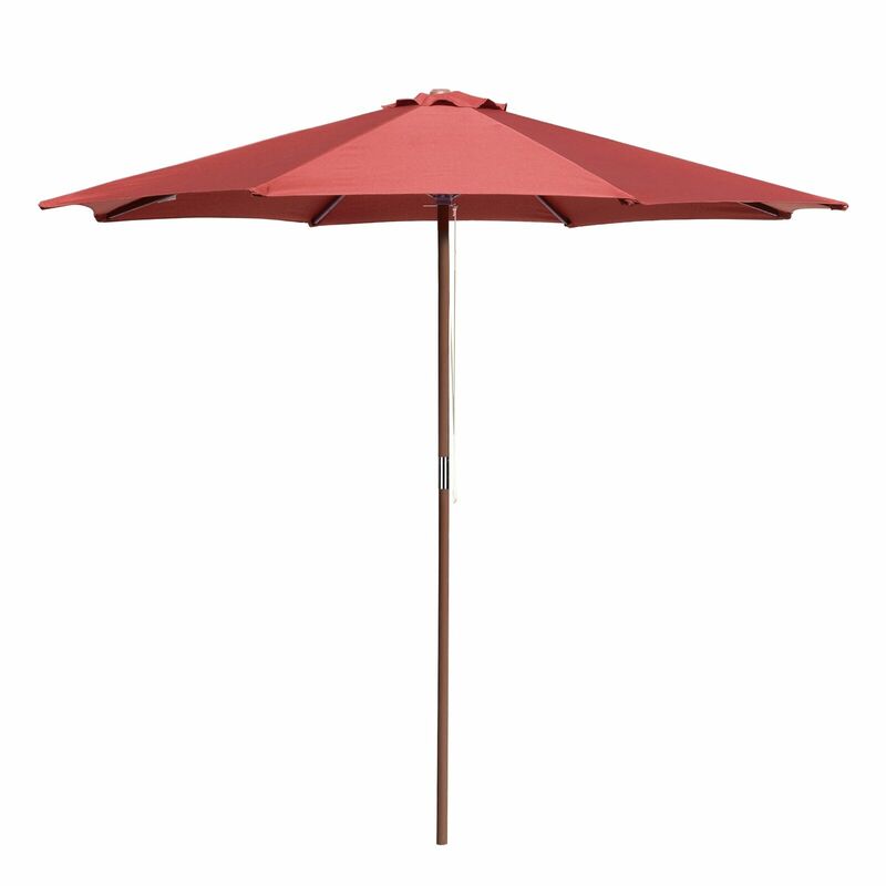 9 Ft Wooden Umbrella UV Protection & Fade Resistance Parasol Red Wine