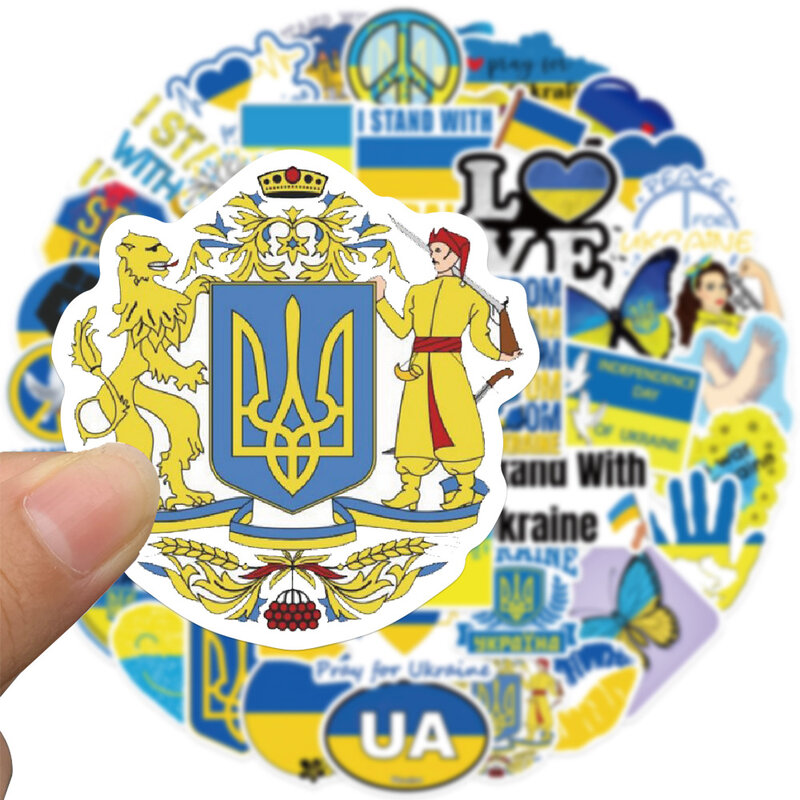 10/50Pcs 블루 옐로우 우크라이나 평화 스티커 우크라이나 국기 스티커 가방 수하물 노트북 스케이트 보드 키즈 선물 완구