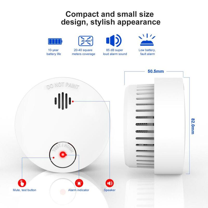 Corui mais novo detector de alarme de fumaça de voz avisar sensor de proteção de segurança em casa bateria de lítio embutido altamente sensível