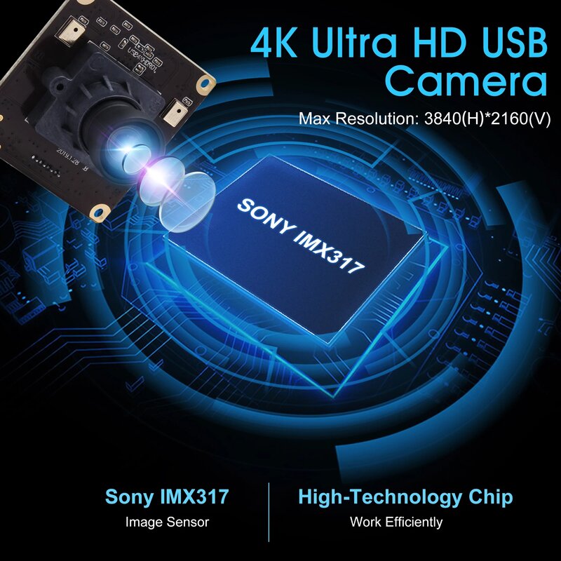 Cámara 4K de alta resolución Ultra HD Sony IMX317 Mjpeg 30fps Mini USB Webcam Video Módulo de cámara Web para escaneo de documentos, impresora 3D