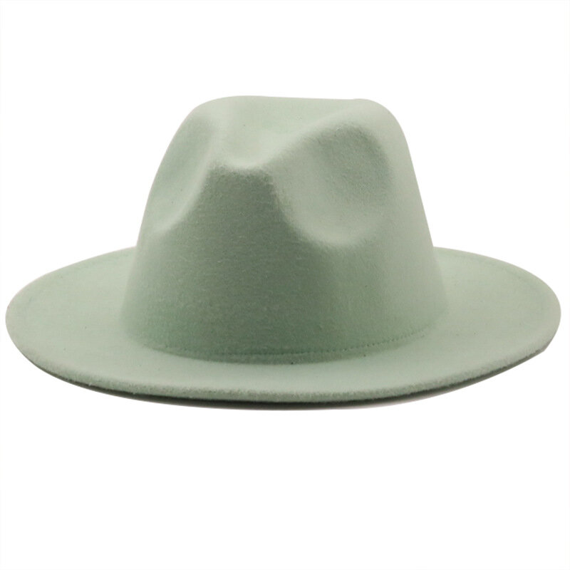 QBHAT autunno inverno donna Stage feltro cappello a cilindro fedora cappelli a tesa larga per donna Lady cappello da chiesa Vintage Panama cappello Jazz verde шапк