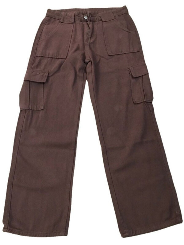 Spadek nowe spodnie damskie kieszenie panele casualowe w stylu Streetwear dżinsy damskie workowate dżinsy damskie spodnie Cargo odzież damska