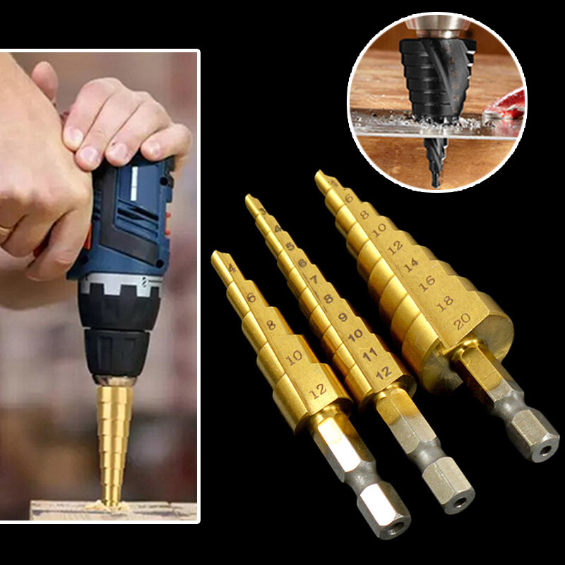 3 Pack Drill Bits Drilling Power Tools Metal HSS Wood Hole Knife Straight Slot Taper Drill Titanium Drill Bits Step Drill Bit