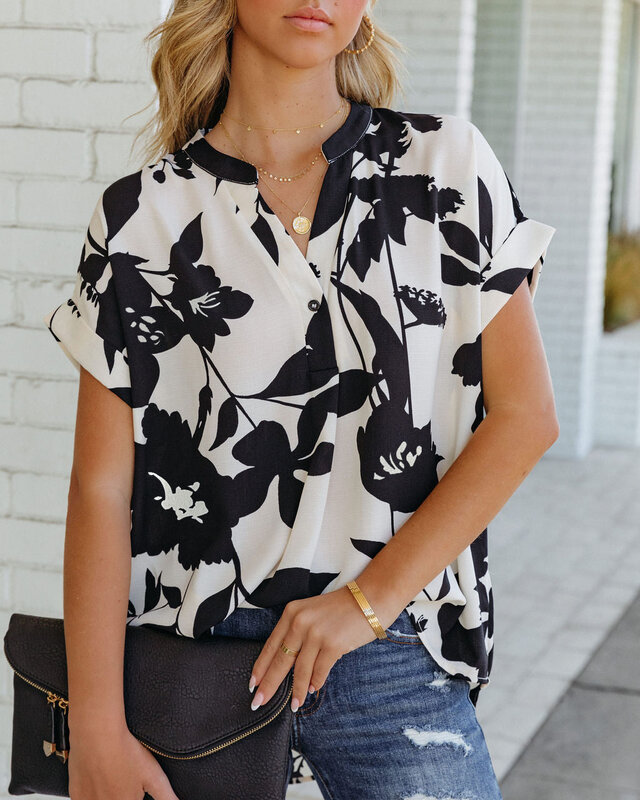Kobieta koszulki kobiety szyfonowa koszula T-Shirt koszulka z dekoltem v luźne druku koszula lato nowy graficzne t shirty graphic tee